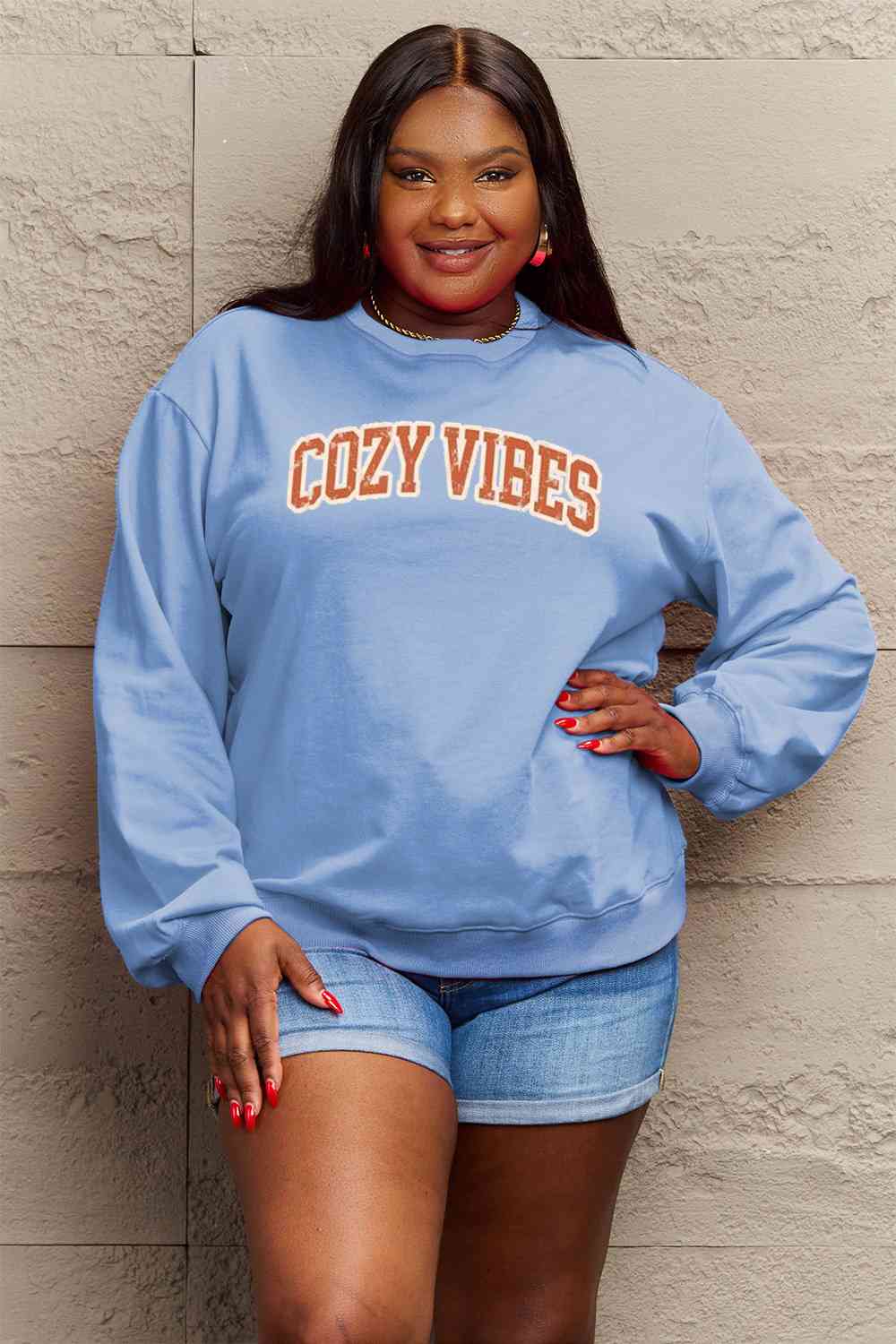 Simply Love Full Size COZY VIBES Graphic Sweatshirt