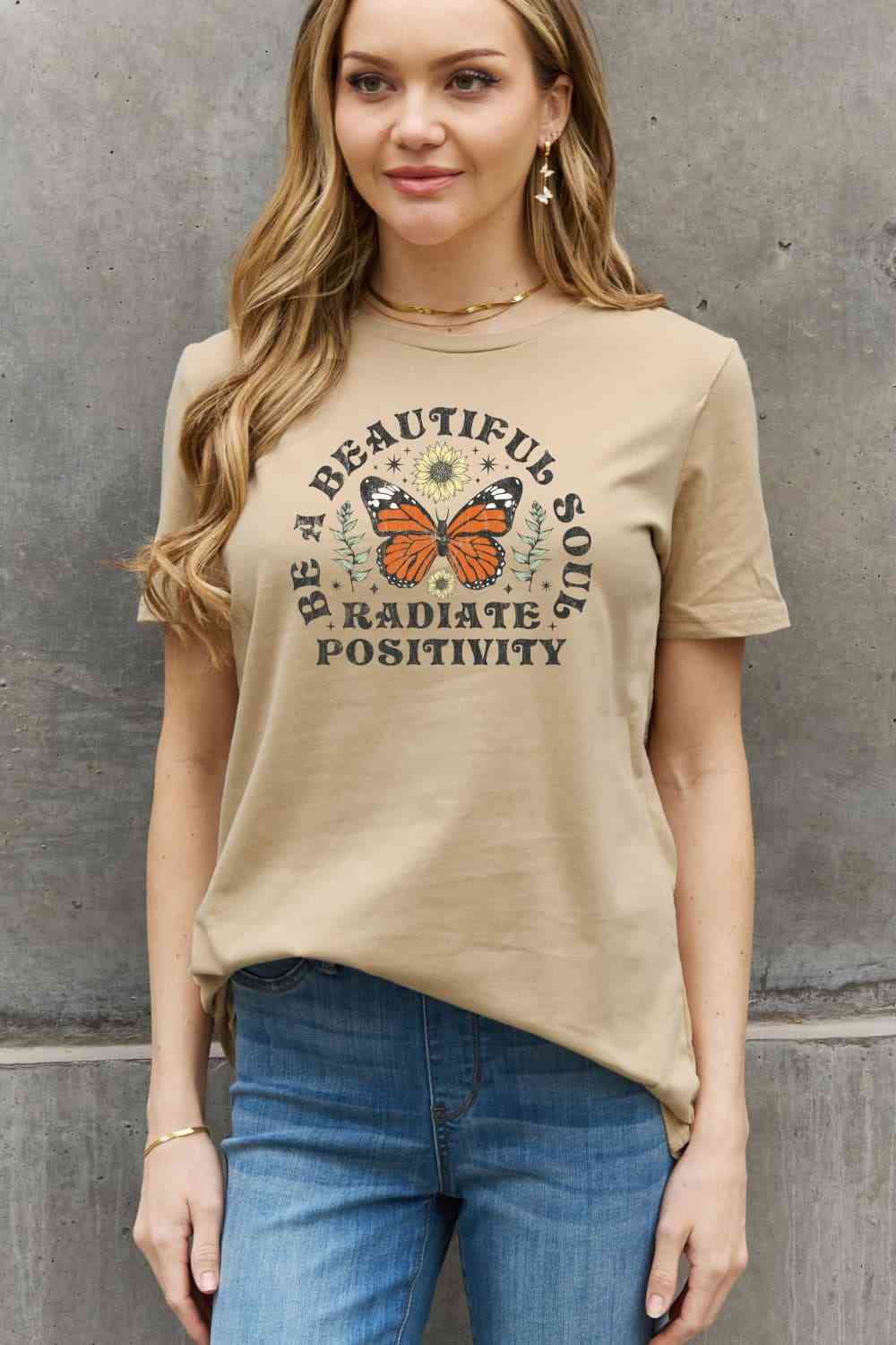 Simply Love Full Size BE A BEAUTIFUL SOUL RADIATE POSITIVITY Graphic Cotton Tee