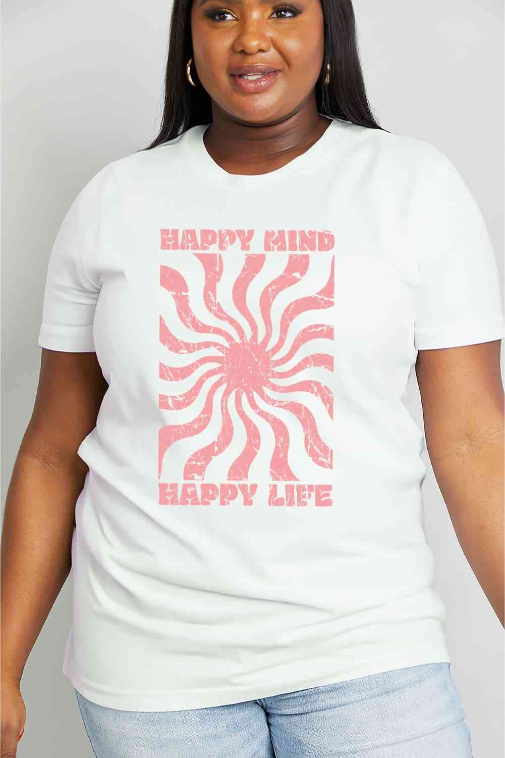 Simply Love Full Size HAPPY MIND HAPPY LIFE Graphic Cotton Tee