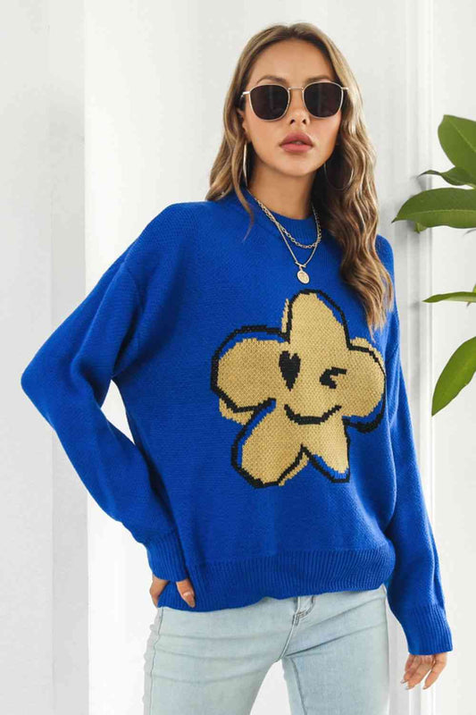 Flower Graphic Drop Shoulder Sweater