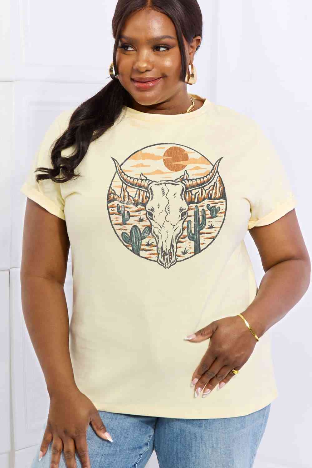 Simply Love Full Size Bull Cactus Graphic Cotton Tee