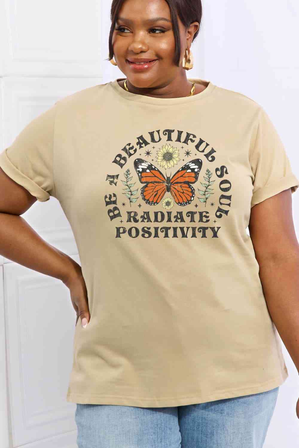 Simply Love Full Size BE A BEAUTIFUL SOUL RADIATE POSITIVITY Graphic Cotton Tee