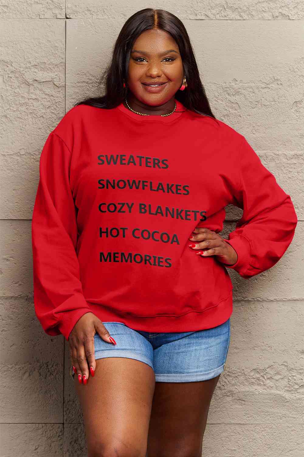 Simply Love Full Size Letter Graphic Round Neck Sweatshirt