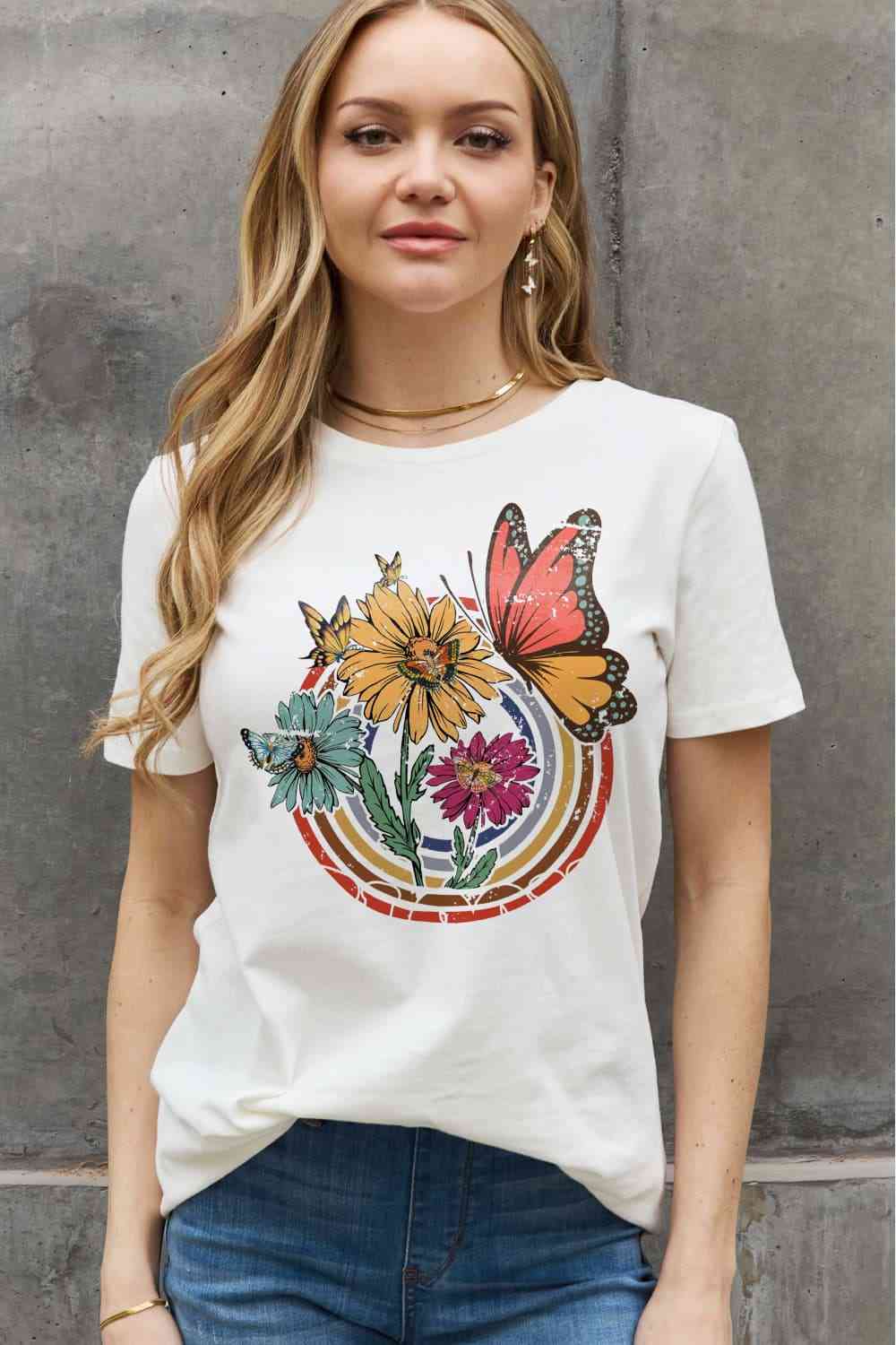 Simply Love Simply Love Full Size Flower & Butterfly Graphic Cotton Tee